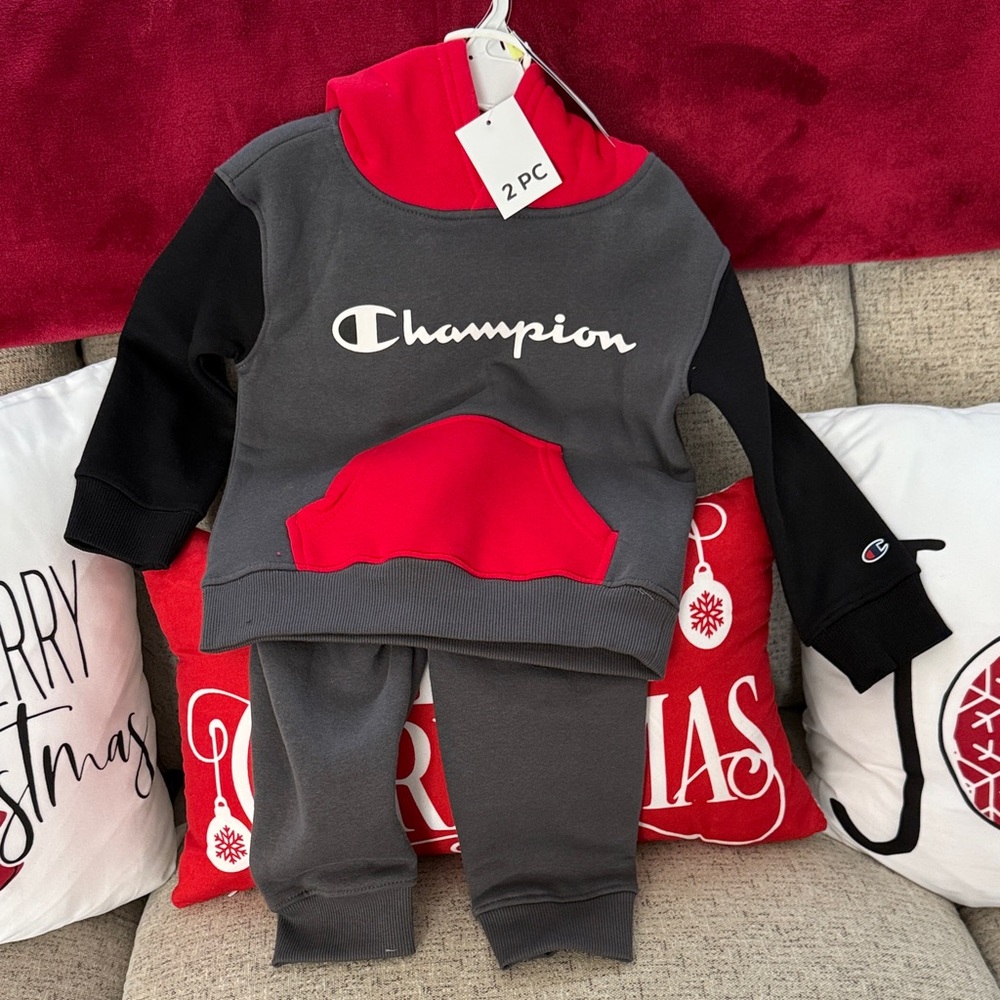 Champion Kids' Gray and Red Hoodie Set